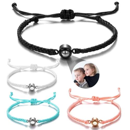 304 roestvrij staal Miniatuur Projectie armband, met Textiel binnenwerk Cord, uniseks & verschillende stijlen voor de keuze, Lengte Ca 6-10 inch, Verkocht door PC