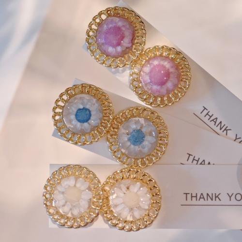 Zinc Alloy Stud Earring with Dried Flower fashion jewelry & for woman & epoxy gel Sold By Pair