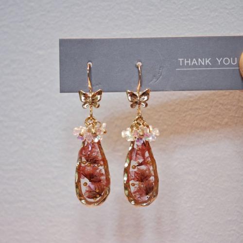 Zinc Alloy Drop Earring with ABS Plastic Pearl & Dried Flower & Plastic fashion jewelry & for woman & epoxy gel Sold By Pair