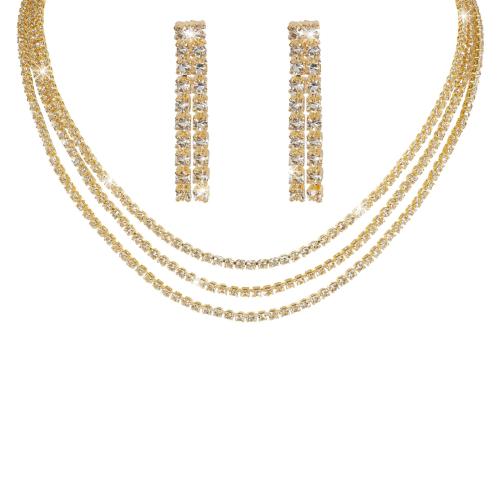 Brass Jewelry Set earring & necklace fashion jewelry & for woman & with rhinestone Sold By PC