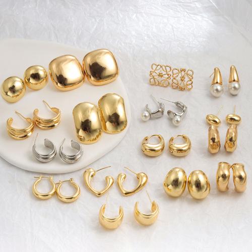 Brass Stud Earring with Plastic Pearl plated & for woman Sold By Pair