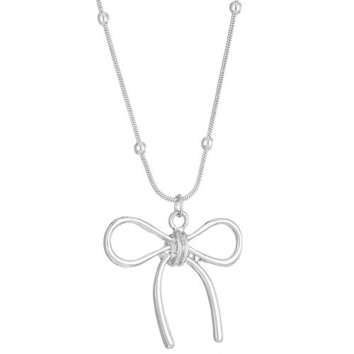 Zinc Alloy Necklace with PU Leather & Plastic Pearl Bowknot plated & for woman Length Approx 16-20 Inch Sold By PC