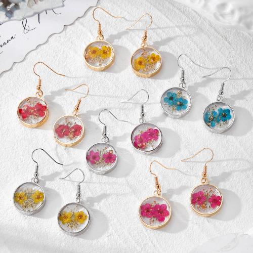 Messing oorhangers, Plastic, met Gedroogde bloem & Messing, epoxy sticker, mode sieraden, meer kleuren voor de keuze, Verkocht door pair