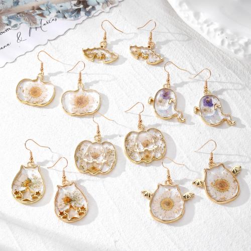 Zinc Alloy Korvakorut, Muovi, kanssa kuivattu kukka & Sinkkiseos, epoksi tarra, muoti korut, enemmän värejä valinta, Myymät Pair