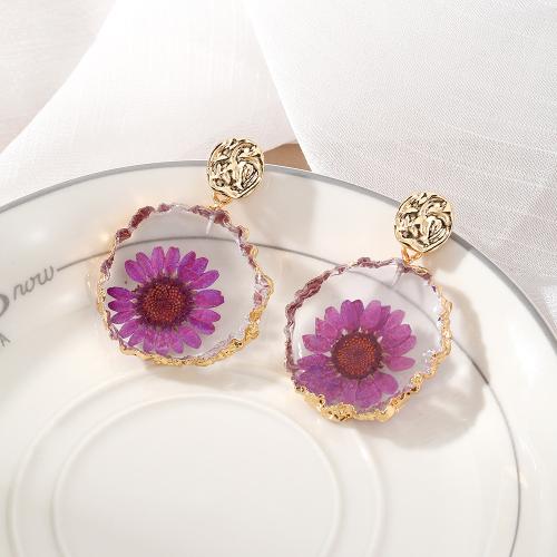 Zinc Alloy Korvakorut, Muovi, kanssa kuivattu kukka & Sinkkiseos, epoksi tarra, muoti korut, enemmän värejä valinta, 30x45mm, Myymät Pair