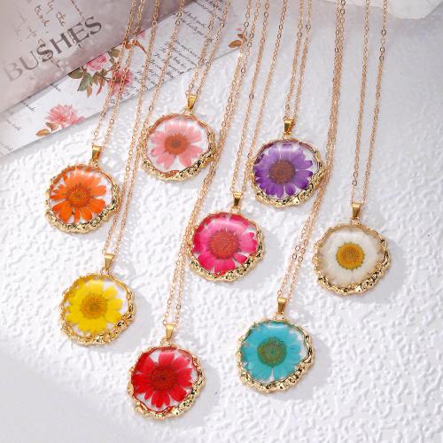 Zinc Alloy Jewelry Necklace Plastic with Dried Flower & Zinc Alloy epoxy gel fashion jewelry Length 51-80 cm Sold By PC