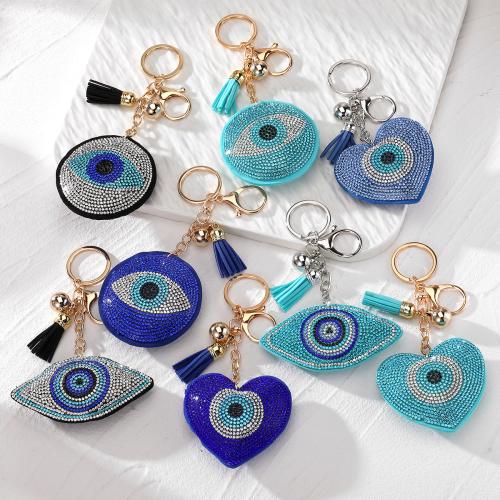 Key Chain, Syntetisk læder, med Rhinestone & Zinc Alloy, halv håndlavet, mode smykker, flere farver til valg, Solgt af PC
