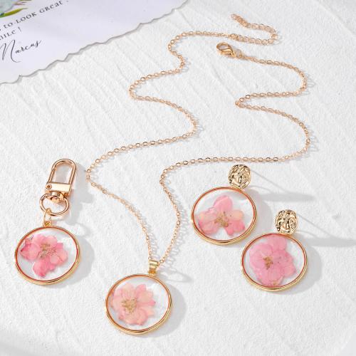 Zink Alloy Jewelry Sets, Harts, med Torkade blommor & Zink Alloy, epoxi klistermärke, mode smycken, fler färger för val, Säljs av PC