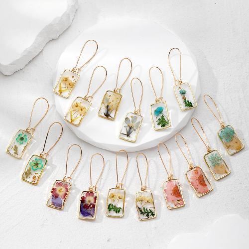 Pendientes de Aleación de Zinc, Plástico, con Flores secas & aleación de zinc, engomada de gota, Joyería, más colores para la opción, Vendido por Par