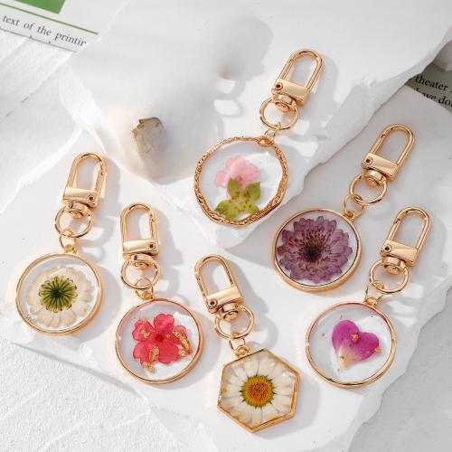 Key Chain, Plastic, med Tørret blomst & Zinc Alloy, epoxy sticker, du kan DIY, flere farver til valg, Solgt af PC