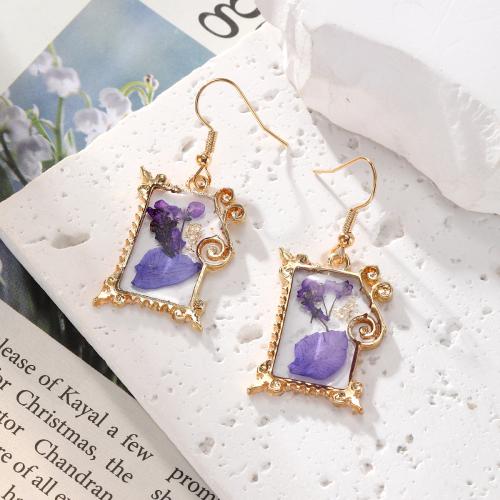 Zinc Alloy Drop Earrings with Dried Flower epoxy gel fashion jewelry Sold By Pair