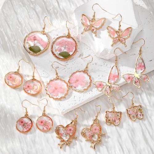 Zinc Alloy Drop Earrings with Dried Flower epoxy gel fashion jewelry Sold By Pair