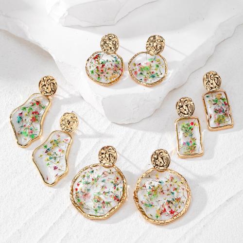 Pendientes de Aleación de Zinc, Plástico, con Flores secas & aleación de zinc, engomada de gota, Joyería, más colores para la opción, Vendido por Par