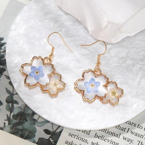Pendientes de Aleación de Zinc, Plástico, con Flores secas & aleación de zinc, engomada de gota, Joyería, más colores para la opción, Vendido por Par