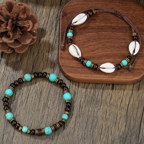 Jewelry Bracelet Faisean, Adhmad, le Turquoise sintéiseach & Sinc Alloy, lámhdhéanta, jewelry faisin, dathanna níos mó le haghaidh rogha, Díolta De réir Snáithe