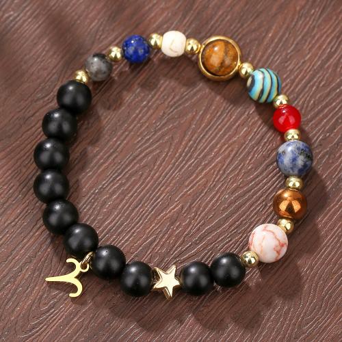 Gemstone Bracelets Natural Stone with Zinc Alloy 12 Signs of the Zodiac fashion jewelry Sold By Strand
