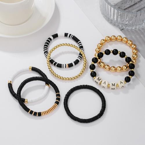 Pulseras de Moda, Arcilla polimero, con madera & aleación de zinc, chapado en color dorado, Joyería, más colores para la opción, 7PCs/Set, Vendido por Set