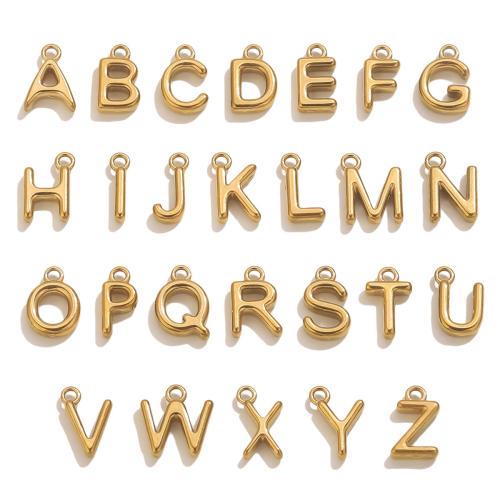 Stainless Steel Vedhæng Letter, 304 rustfrit stål, Alfabet bogstav, forgyldt, du kan DIY & hule, flere farver til valg, 10pc'er/Bag, Solgt af Bag