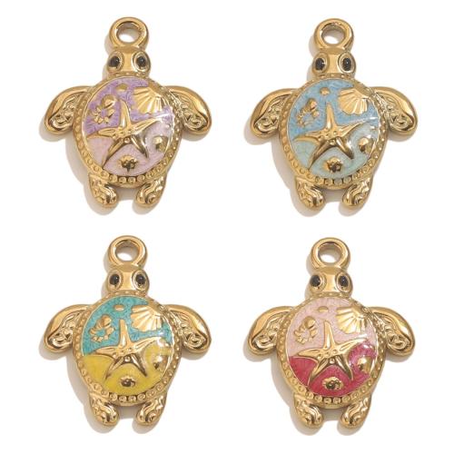 Stainless Steel Animal Pendants 304 Stainless Steel Turtle gold color plated DIY & enamel Sold By Bag