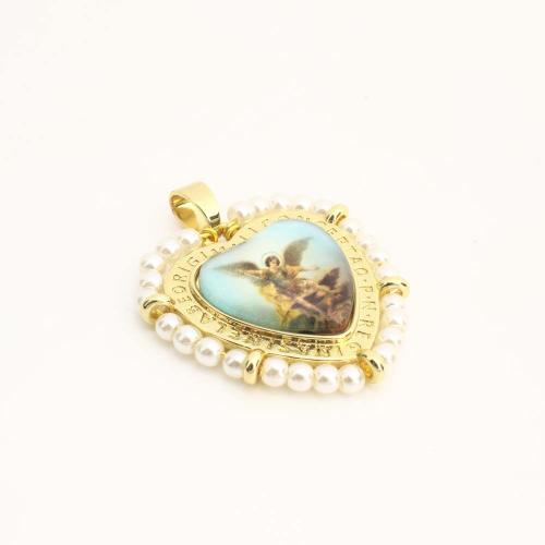 Brass Heart Pendants with Plastic & Plastic Pearl DIY Sold By PC