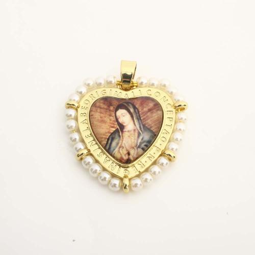 Brass Heart Pendants with Plastic & Plastic Pearl DIY Sold By PC