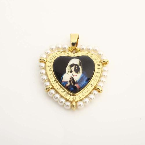 Brass Heart Pendants with Plastic & Plastic Pearl DIY Sold By PC