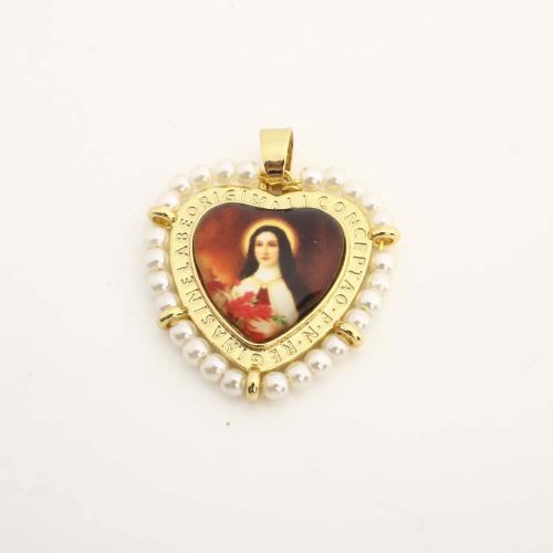 Brass Heart Pendants with Plastic & Plastic Pearl DIY Sold By PC