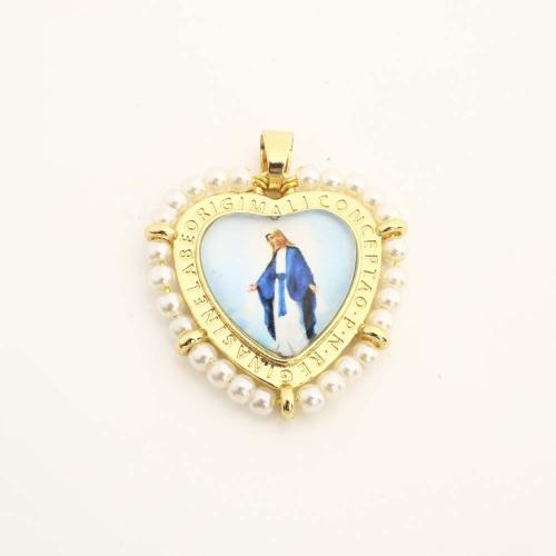 Brass Heart Pendants with Plastic & Plastic Pearl DIY Sold By PC