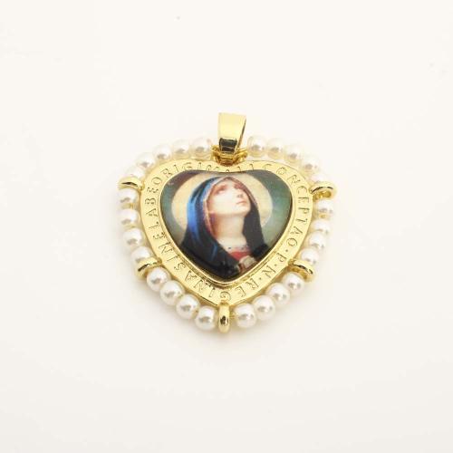Brass Heart Pendants with Plastic & Plastic Pearl DIY golden Sold By PC