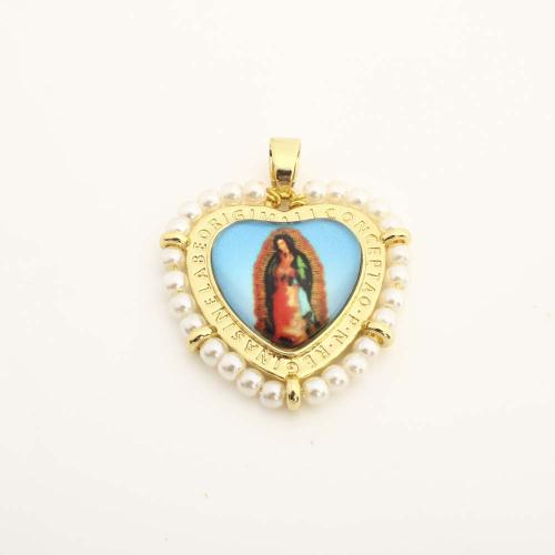 Brass Heart Pendants with Plastic & Plastic Pearl DIY golden Sold By PC