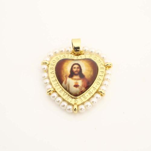 Brass Heart Pendants with Plastic & Plastic Pearl DIY golden Sold By PC