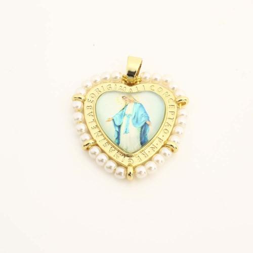 Brass Heart Pendants with Plastic & Plastic Pearl DIY golden Sold By PC