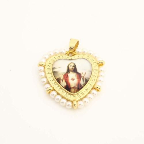 Brass Heart Pendants with Plastic & Plastic Pearl DIY golden Sold By PC