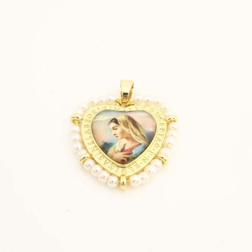 Brass Heart Pendants with Plastic & Plastic Pearl DIY golden Sold By PC