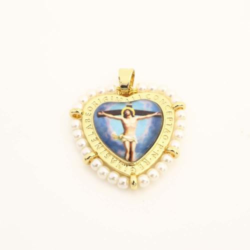 Brass Heart Pendants with Plastic & Plastic Pearl DIY golden Sold By PC