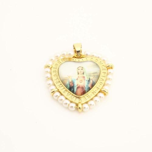 Brass Heart Pendants with Plastic & Plastic Pearl DIY golden Sold By PC