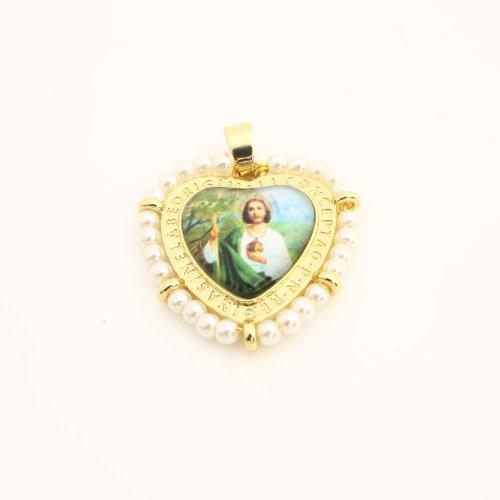 Brass Heart Pendants with Plastic & Plastic Pearl DIY golden Sold By PC