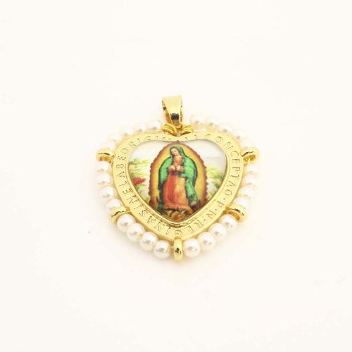 Brass Heart Pendants with Plastic & Plastic Pearl DIY golden Sold By PC