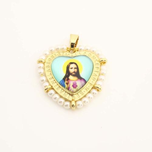Brass Heart Pendants with Plastic & Plastic Pearl DIY golden Sold By PC