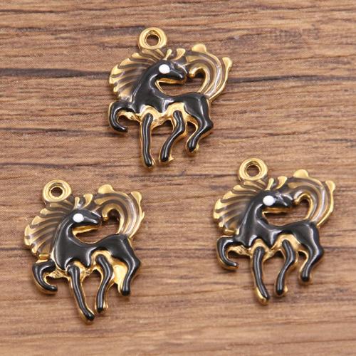 Roestvrij staal Animal Hangers, 304 roestvrij staal, Paard, gold plated, DIY & glazuur, meer kleuren voor de keuze, Verkocht door PC