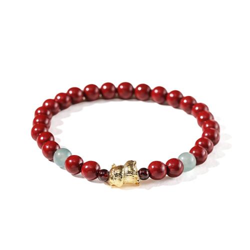 Bracelets de pierres précieuses, cinabre, avec laiton, bijoux de mode, plus de couleurs à choisir, 6mm, Vendu par PC
