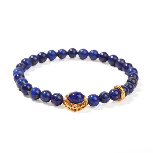 Bracelets de pierres précieuses, Lapis lazuli, avec perle de plastique & laiton, Rond, bijoux de mode, couleurs mélangées, 6mm, Vendu par PC