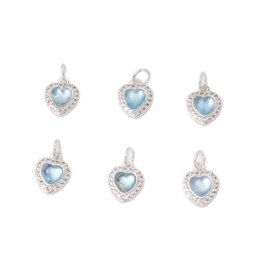 Cubic Zirconia Micro Pave bronze Pingente, cobre, with Aquamarine, Coração, banhado, DIY & micro pavimento em zircônia cúbica, cores misturadas, níquel, chumbo e cádmio livre, 10x12mm, vendido por PC