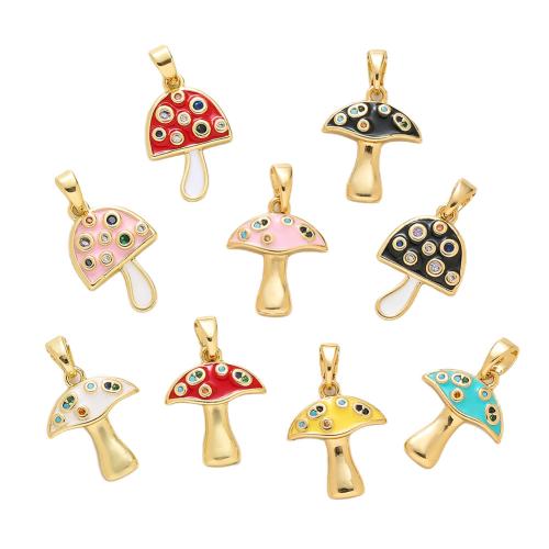 Cubic Zirconia Micro Pave bronze Pingente, cobre, with cristal, cogumelo, banhado, DIY & micro pavimento em zircônia cúbica & esmalte, Mais cores pare escolha, níquel, chumbo e cádmio livre, vendido por PC