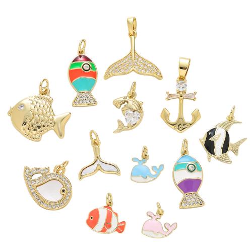 Cubic Zirconia Micro Pave bronze Pingente, cobre, banhado, DIY & micro pavimento em zircônia cúbica & esmalte, Mais cores pare escolha, níquel, chumbo e cádmio livre, vendido por PC