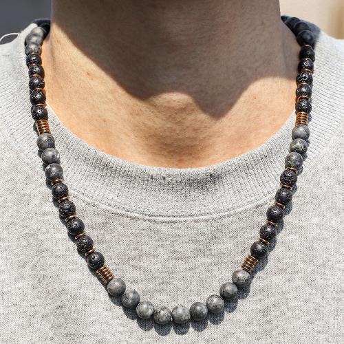 Halskettingen met edelstenen, Lava, met Hematiet & Zinc Alloy, gold plated, mode sieraden, meer kleuren voor de keuze, Verkocht door Strand