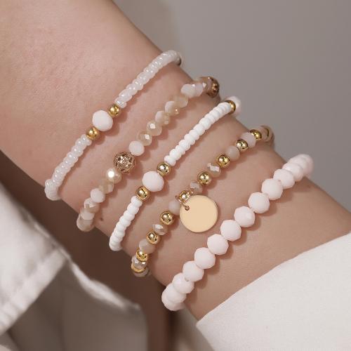 Pulseras de Moda, Seedbead, con Cristal & aleación de zinc, chapado en color dorado, Joyería, más colores para la opción, 5PCs/Set, Vendido por Set