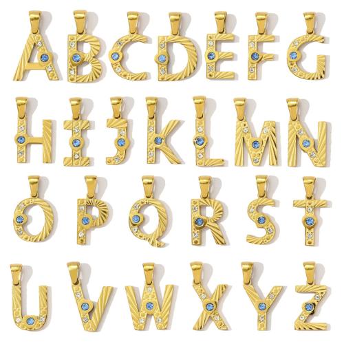 Stainless Steel Vedhæng Letter, 304 rustfrit stål, guldfarve belagt, du kan DIY & Micro Pave cubic zirconia, flere farver til valg, 3pc'er/Bag, Solgt af Bag