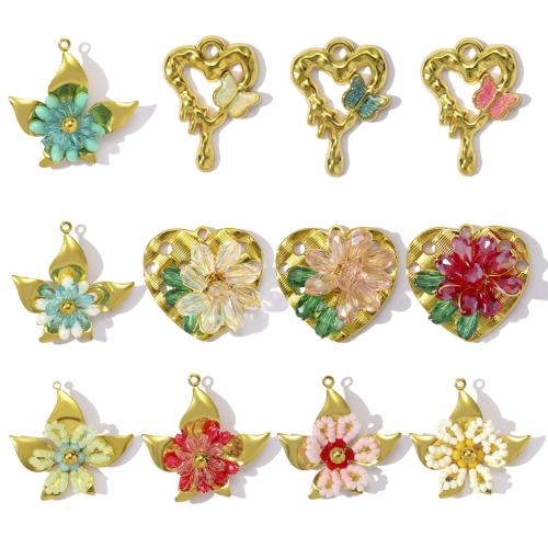 Stainless Steel Pendants 304 Stainless Steel with Glass Beads & Seedbead gold color plated DIY Sold By Bag