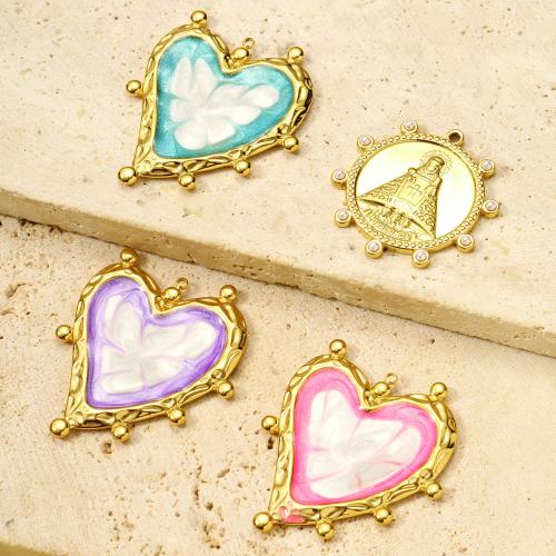 Stainless Steel Pendants 304 Stainless Steel with ABS Plastic Pearl & Resin gold color plated DIY & enamel Sold By Bag